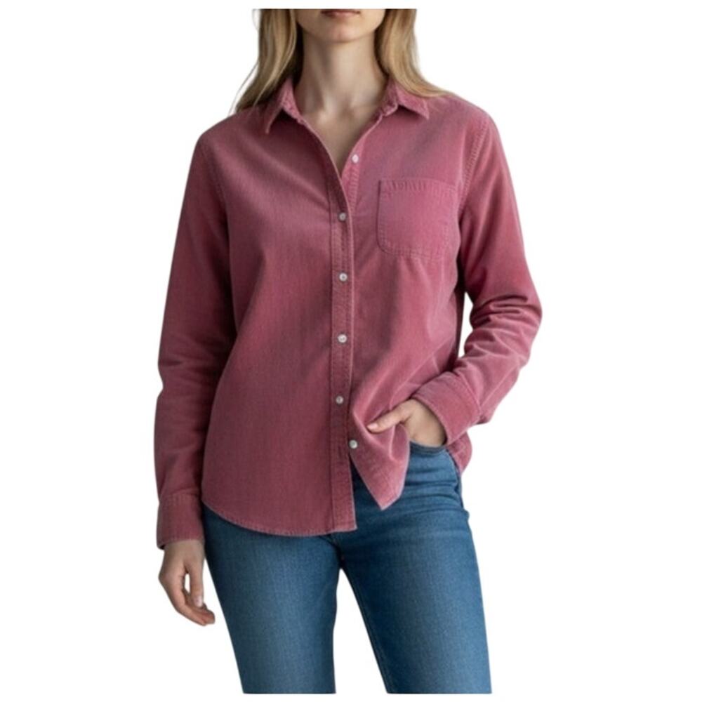 Lucky Brand Los Angeles Women's Medium Solid Rose Pink Corduroy Button Up Shirt